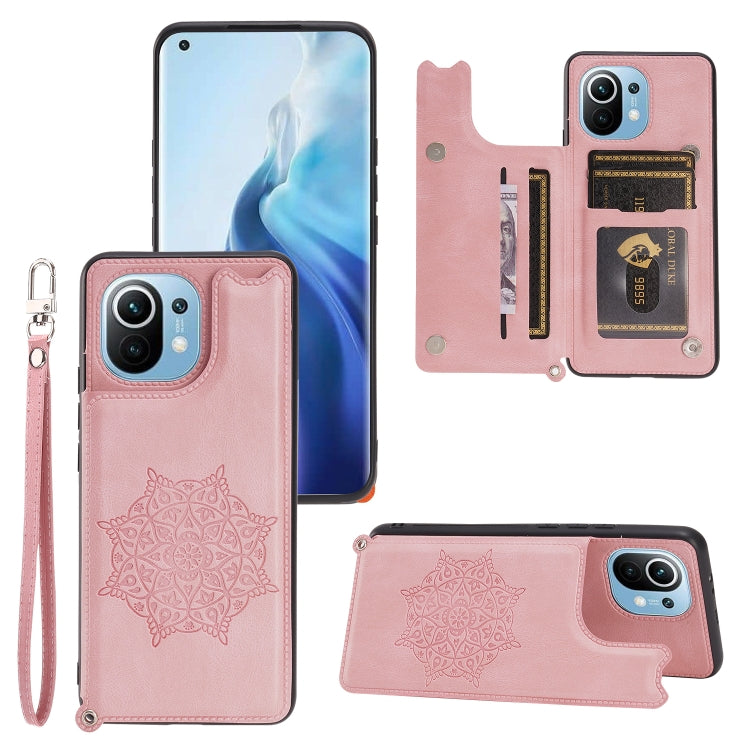 For Xiaomi Mi 11 Mandala Embossed PU + TPU Magnetic Case with Card Slots & Holder & Lanyard