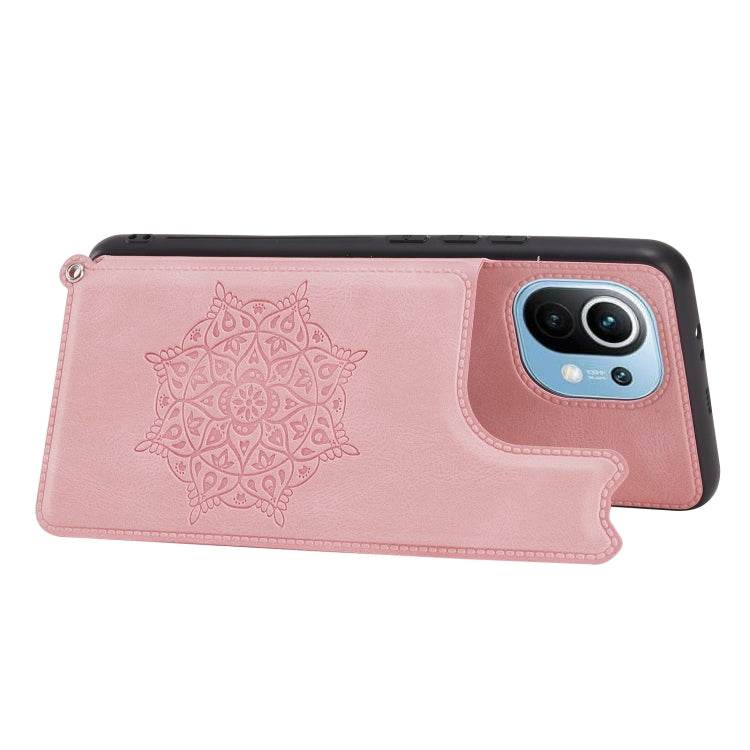 For Xiaomi Mi 11 Mandala Embossed PU + TPU Magnetic Case with Card Slots & Holder & Lanyard