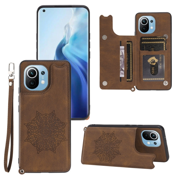 For Xiaomi Mi 11 Mandala Embossed PU + TPU Magnetic Case with Card Slots & Holder & Lanyard