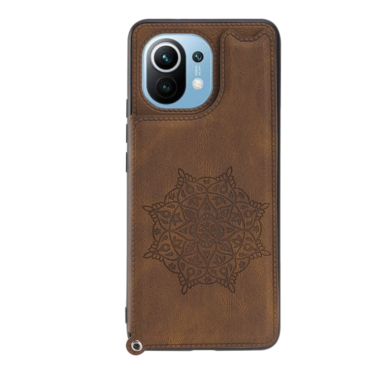 For Xiaomi Mi 11 Mandala Embossed PU + TPU Magnetic Case with Card Slots & Holder & Lanyard