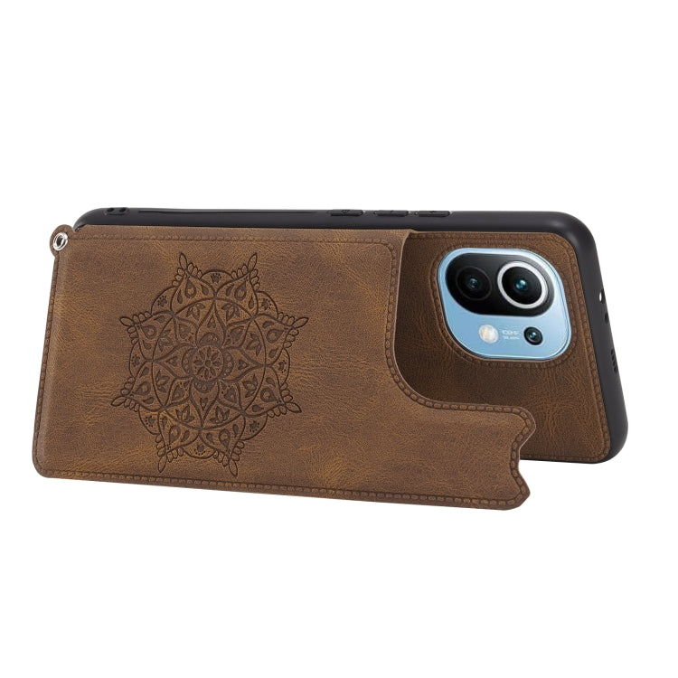 For Xiaomi Mi 11 Mandala Embossed PU + TPU Magnetic Case with Card Slots & Holder & Lanyard