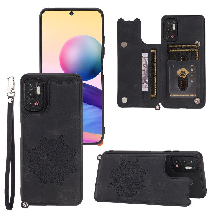 For Xiaomi Redmi Note 10 5G Mandala Embossed PU + TPU Magnetic Case with Card Slots & Holder & Lanyard