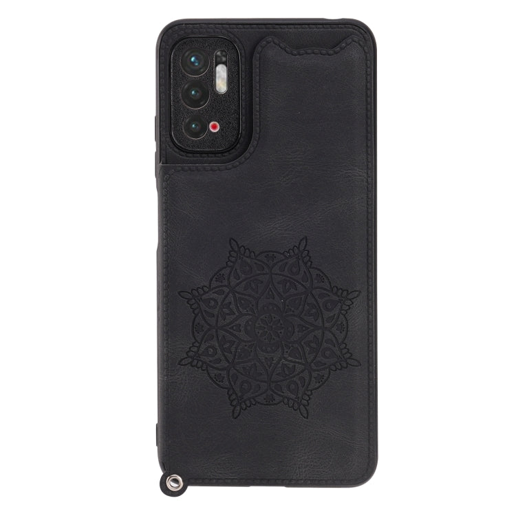 For Xiaomi Redmi Note 10 5G Mandala Embossed PU + TPU Magnetic Case with Card Slots & Holder & Lanyard