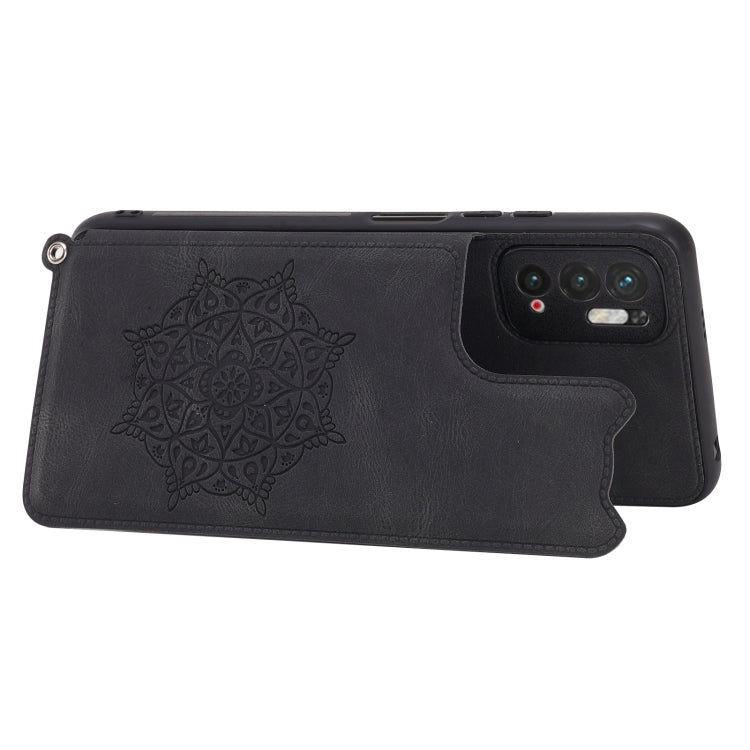 For Xiaomi Redmi Note 10 5G Mandala Embossed PU + TPU Magnetic Case with Card Slots & Holder & Lanyard