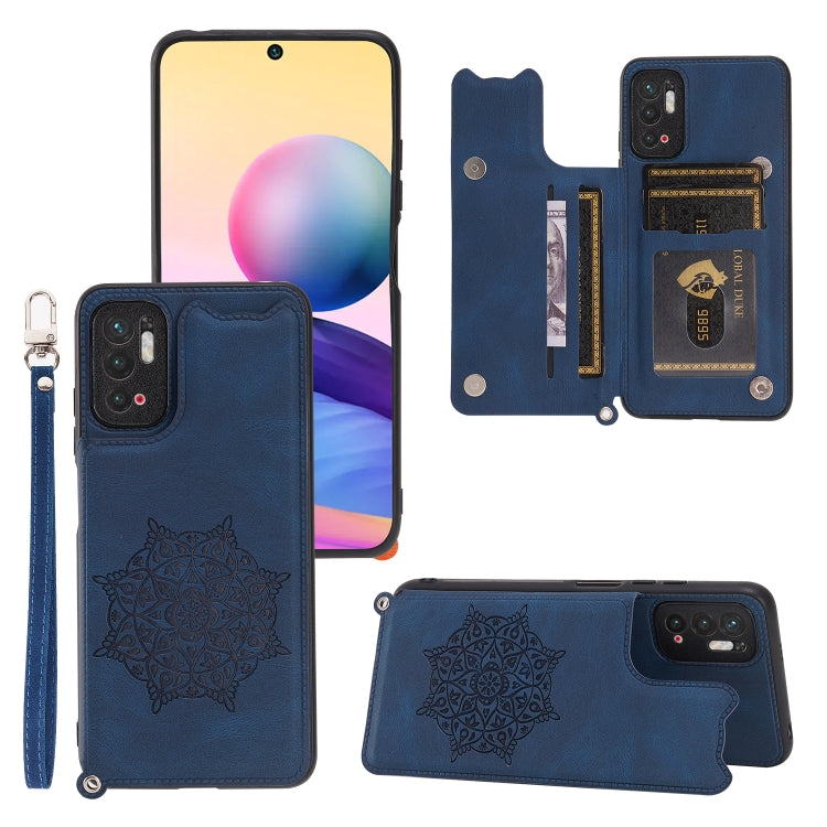 For Xiaomi Redmi Note 10 5G Mandala Embossed PU + TPU Magnetic Case with Card Slots & Holder & Lanyard