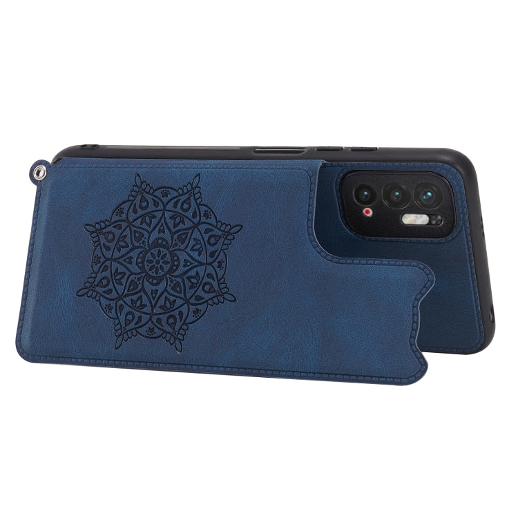 For Xiaomi Redmi Note 10 5G Mandala Embossed PU + TPU Magnetic Case with Card Slots & Holder & Lanyard