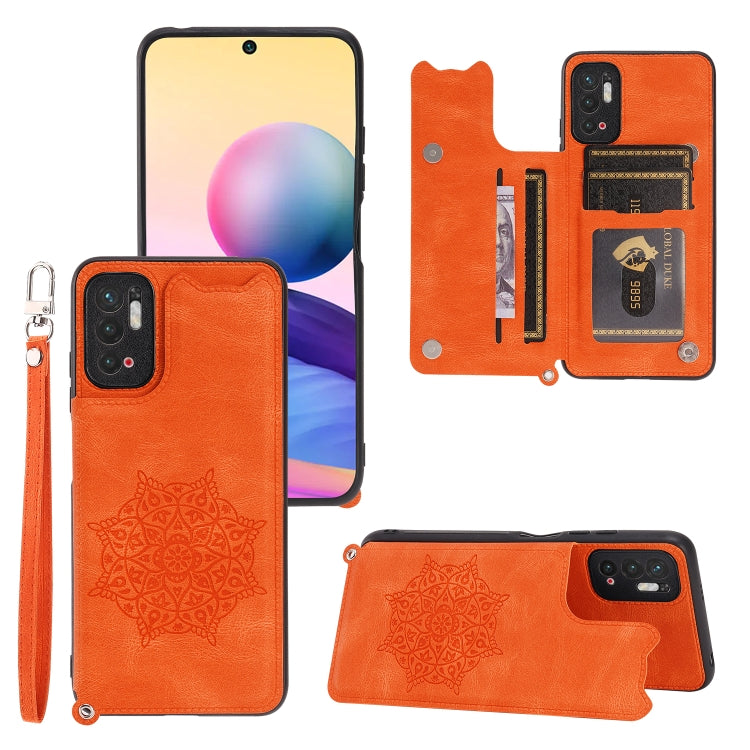 For Xiaomi Redmi Note 10 5G Mandala Embossed PU + TPU Magnetic Case with Card Slots & Holder & Lanyard