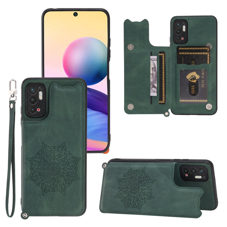 For Xiaomi Redmi Note 10 5G Mandala Embossed PU + TPU Magnetic Case with Card Slots & Holder & Lanyard