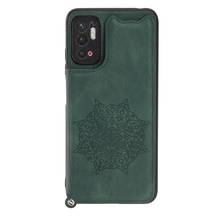 For Xiaomi Redmi Note 10 5G Mandala Embossed PU + TPU Magnetic Case with Card Slots & Holder & Lanyard