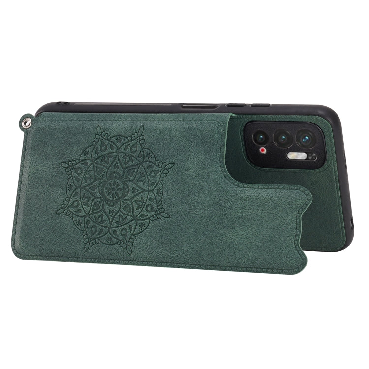 For Xiaomi Redmi Note 10 5G Mandala Embossed PU + TPU Magnetic Case with Card Slots & Holder & Lanyard