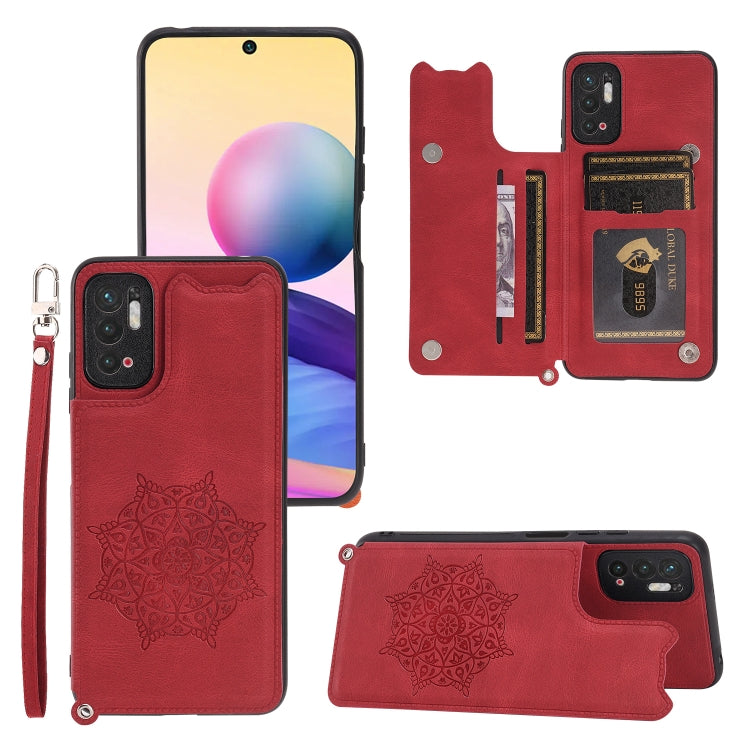 For Xiaomi Redmi Note 10 5G Mandala Embossed PU + TPU Magnetic Case with Card Slots & Holder & Lanyard