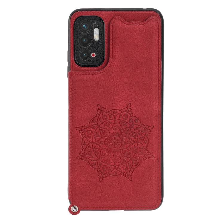 For Xiaomi Redmi Note 10 5G Mandala Embossed PU + TPU Magnetic Case with Card Slots & Holder & Lanyard
