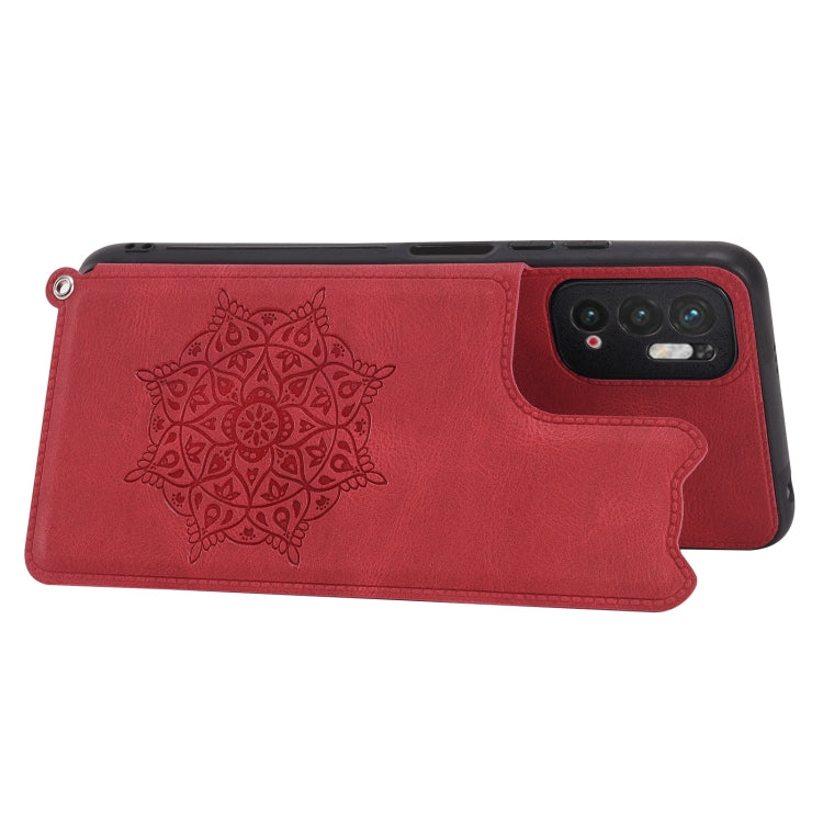 For Xiaomi Redmi Note 10 5G Mandala Embossed PU + TPU Magnetic Case with Card Slots & Holder & Lanyard