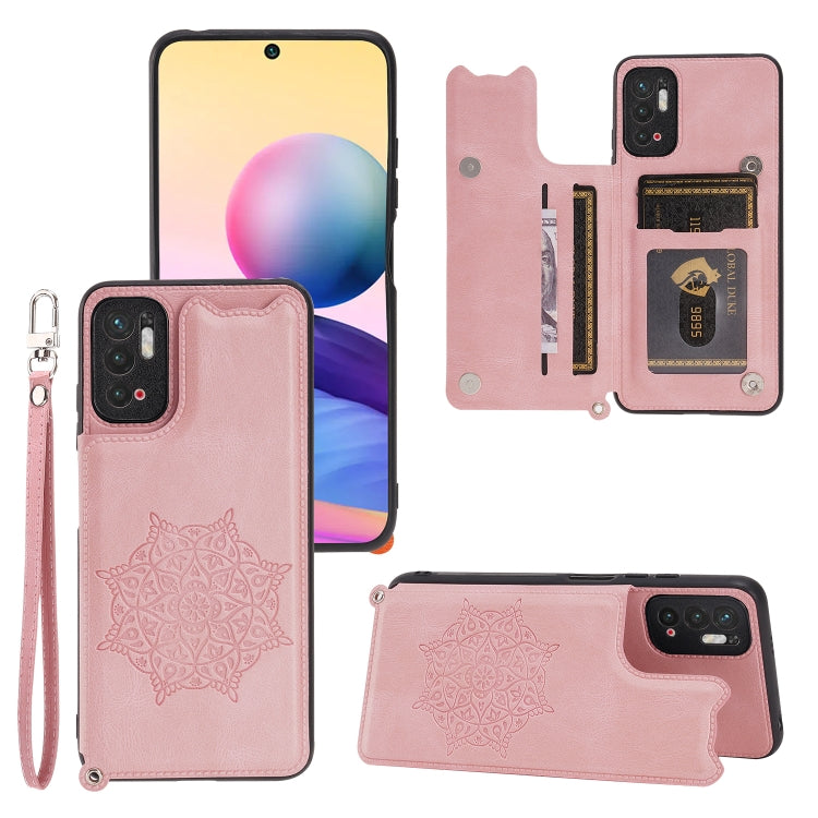 For Xiaomi Redmi Note 10 5G Mandala Embossed PU + TPU Magnetic Case with Card Slots & Holder & Lanyard