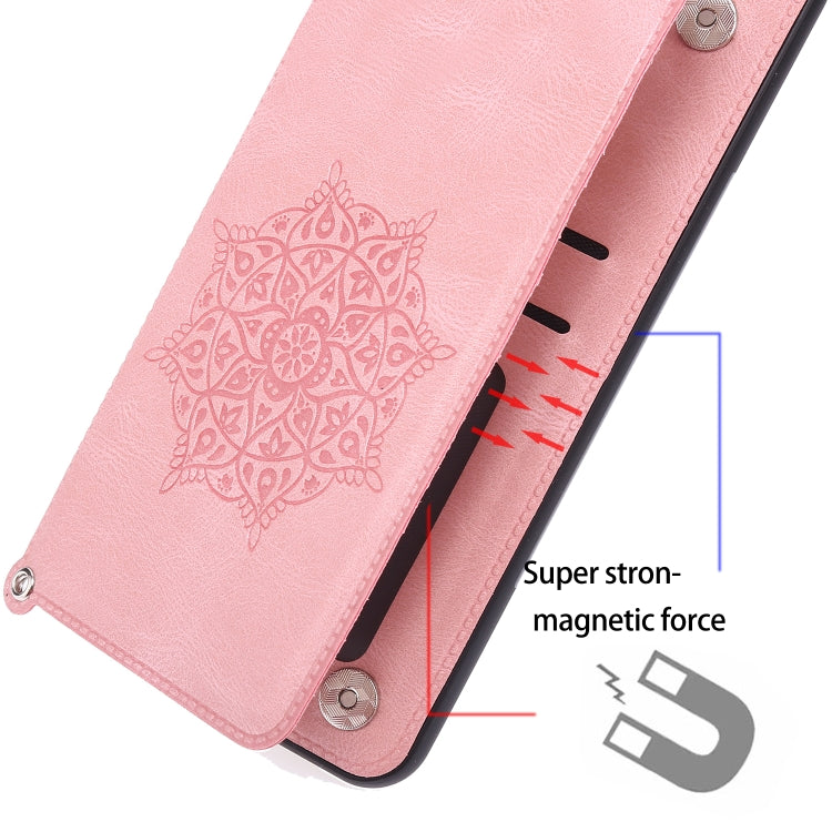 For Xiaomi Redmi Note 10 5G Mandala Embossed PU + TPU Magnetic Case with Card Slots & Holder & Lanyard