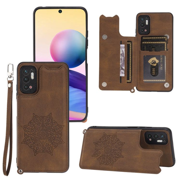 For Xiaomi Redmi Note 10 5G Mandala Embossed PU + TPU Magnetic Case with Card Slots & Holder & Lanyard