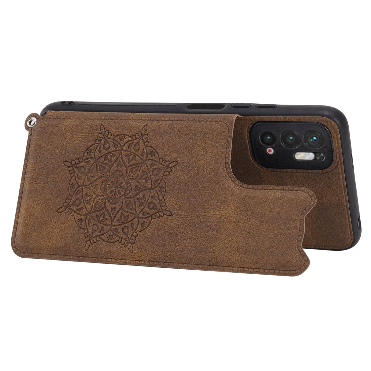 For Xiaomi Redmi Note 10 5G Mandala Embossed PU + TPU Magnetic Case with Card Slots & Holder & Lanyard