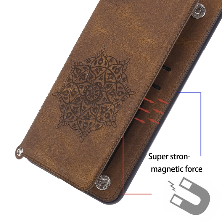 For Xiaomi Redmi Note 10 5G Mandala Embossed PU + TPU Magnetic Case with Card Slots & Holder & Lanyard