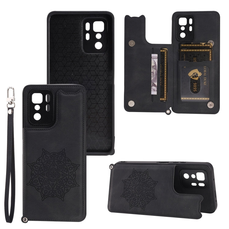 For Xiaomi Redmi Note 10 Pro (China) Mandala Embossed PU + TPU Magnetic Case with Card Slots & Holder & Lanyard