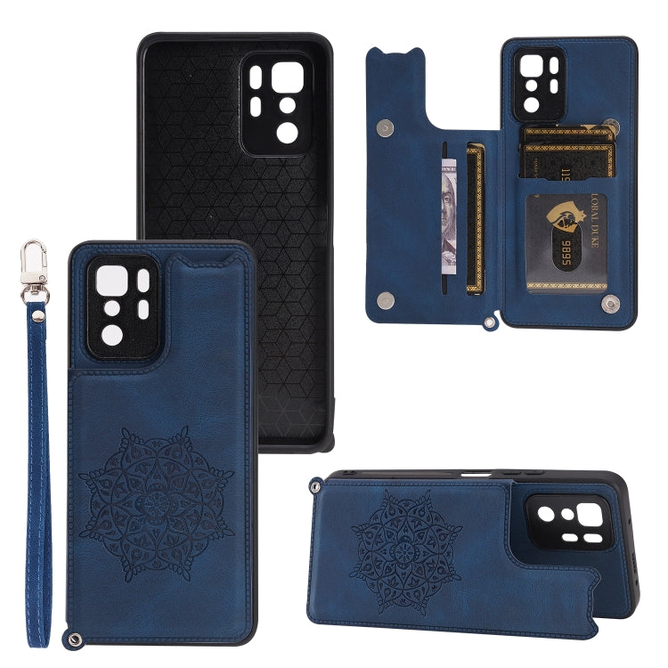 For Xiaomi Redmi Note 10 Pro (China) Mandala Embossed PU + TPU Magnetic Case with Card Slots & Holder & Lanyard