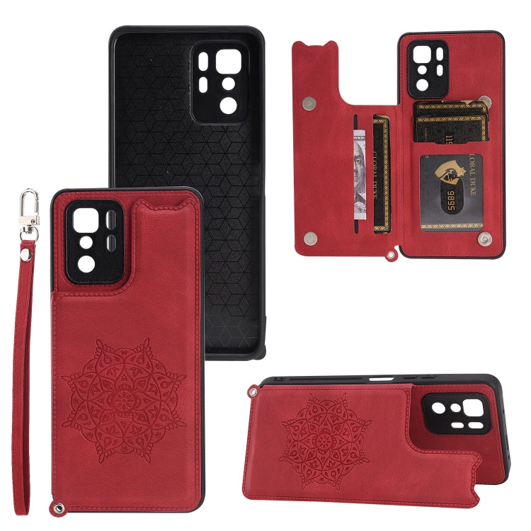 For Xiaomi Redmi Note 10 Pro (China) Mandala Embossed PU + TPU Magnetic Case with Card Slots & Holder & Lanyard
