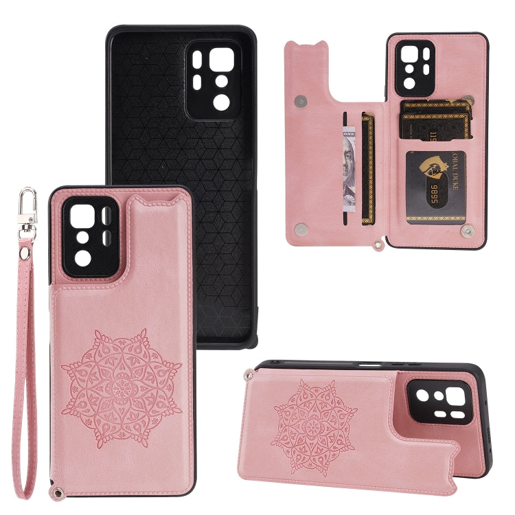 For Xiaomi Redmi Note 10 Pro (China) Mandala Embossed PU + TPU Magnetic Case with Card Slots & Holder & Lanyard
