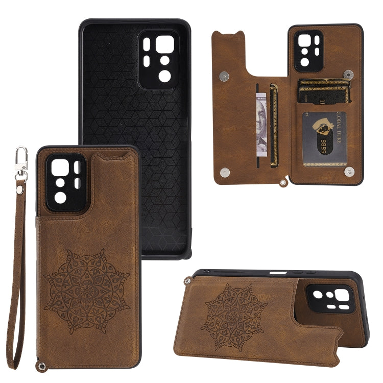 For Xiaomi Redmi Note 10 Pro (China) Mandala Embossed PU + TPU Magnetic Case with Card Slots & Holder & Lanyard
