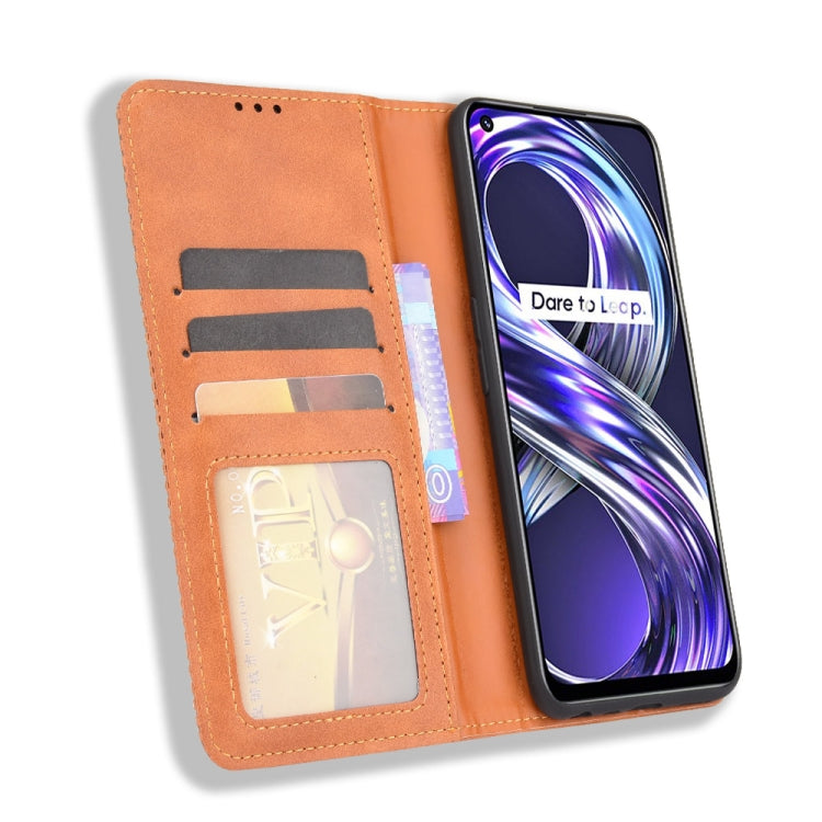 For OPPO Realme 8i Magnetic Buckle Retro Crazy Horse Texture Horizontal Flip Leather Case with Holder & Card Slots & Photo Frame