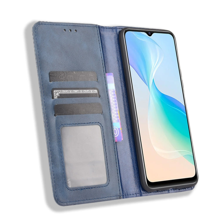 For vivo Y33s / Y21 / Y21s Magnetic Buckle Retro Crazy Horse Texture Horizontal Flip Leather Case with Holder & Card Slots & Photo Frame