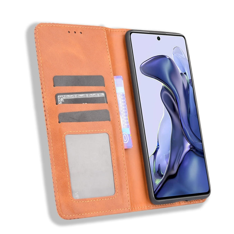 For Xiaomi Mi 11T / 11T Pro Magnetic Buckle Retro Crazy Horse Texture Horizontal Flip Leather Case with Holder & Card Slots & Photo Frame