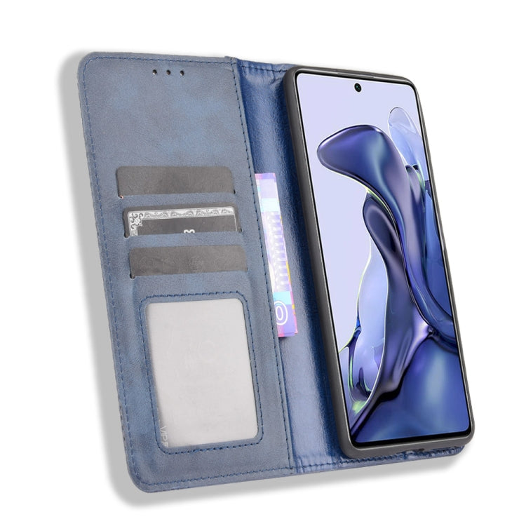 For Xiaomi Mi 11T / 11T Pro Magnetic Buckle Retro Crazy Horse Texture Horizontal Flip Leather Case with Holder & Card Slots & Photo Frame