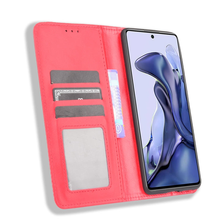 For Xiaomi Mi 11T / 11T Pro Magnetic Buckle Retro Crazy Horse Texture Horizontal Flip Leather Case with Holder & Card Slots & Photo Frame