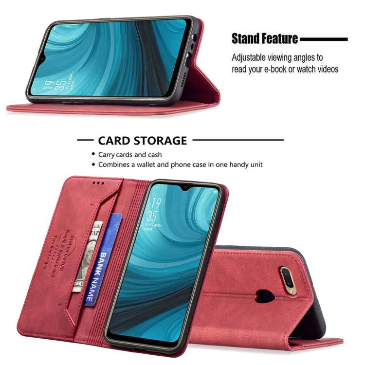 For OPPO A7 Magnetic RFID Blocking Anti-Theft Leather Case with Holder & Card Slots & Wallet
