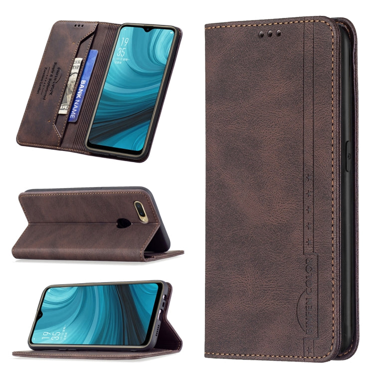 For OPPO A7 Magnetic RFID Blocking Anti-Theft Leather Case with Holder & Card Slots & Wallet