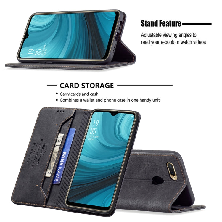 For OPPO A7 Magnetic RFID Blocking Anti-Theft Leather Case with Holder & Card Slots & Wallet