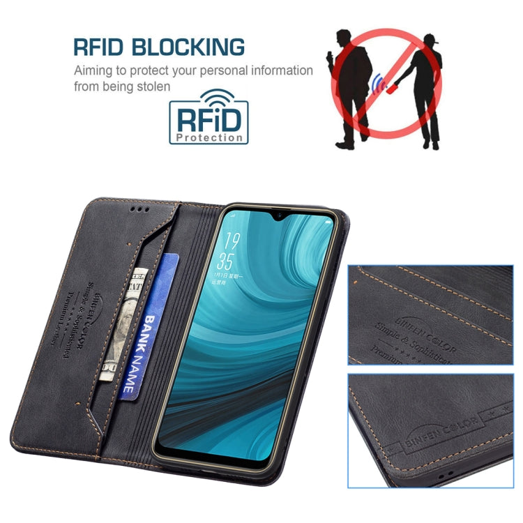 For OPPO A7 Magnetic RFID Blocking Anti-Theft Leather Case with Holder & Card Slots & Wallet