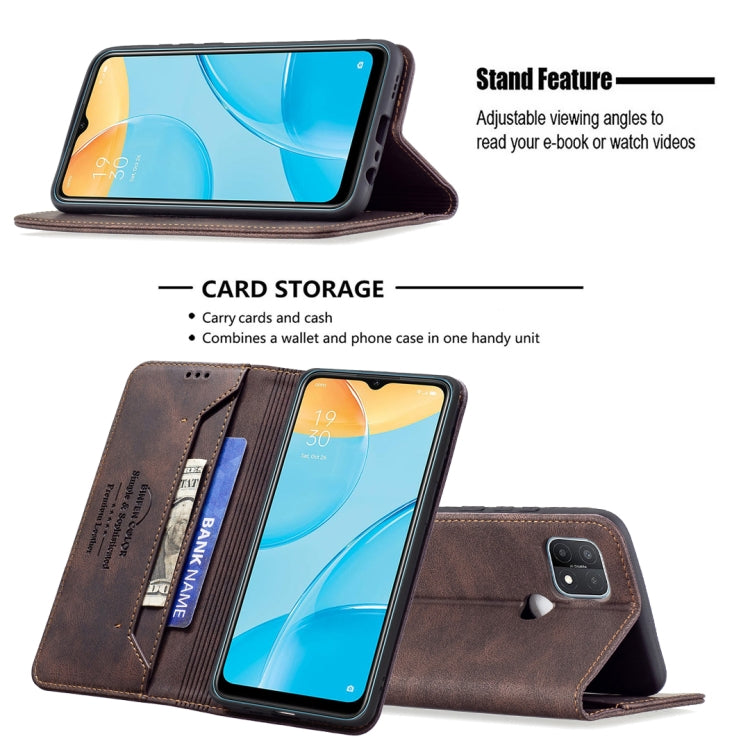 For OPPO A15 Magnetic RFID Blocking Anti-Theft Leather Case with Holder & Card Slots & Wallet