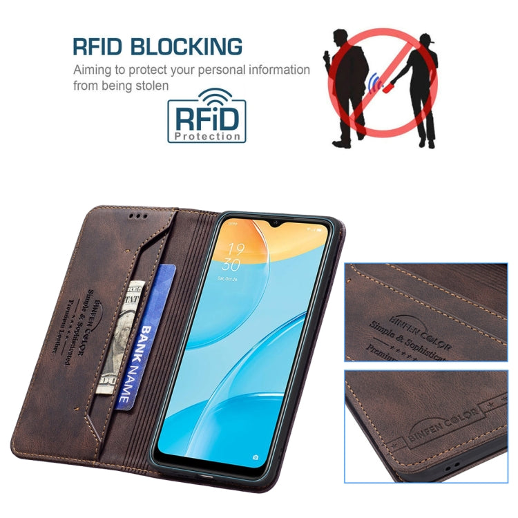 For OPPO A15 Magnetic RFID Blocking Anti-Theft Leather Case with Holder & Card Slots & Wallet