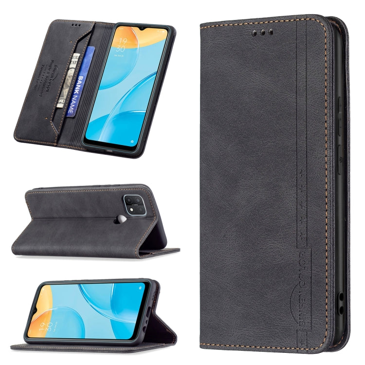 For OPPO A15 Magnetic RFID Blocking Anti-Theft Leather Case with Holder & Card Slots & Wallet