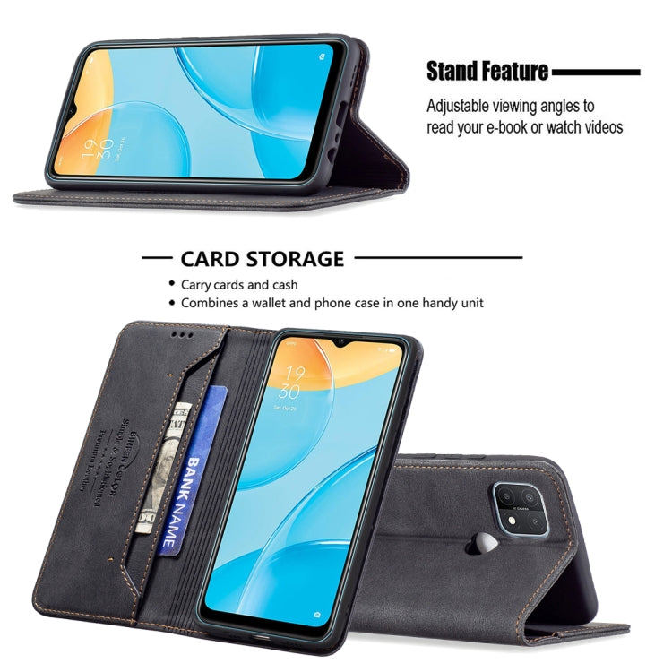 For OPPO A15 Magnetic RFID Blocking Anti-Theft Leather Case with Holder & Card Slots & Wallet