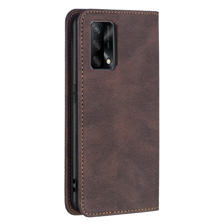 For OPPO A74 4G / F19 4G Magnetic RFID Blocking Anti-Theft Leather Case with Holder & Card Slots & Wallet