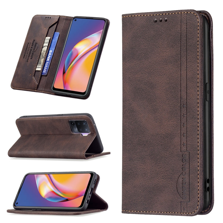 For OPPO A94 4G / Reno5 / F19 Pro Magnetic RFID Blocking Anti-Theft Leather Case with Holder & Card Slots & Wallet