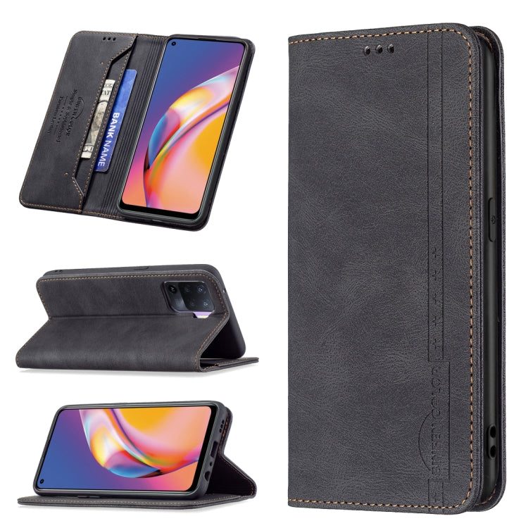 For OPPO A94 4G / Reno5 / F19 Pro Magnetic RFID Blocking Anti-Theft Leather Case with Holder & Card Slots & Wallet