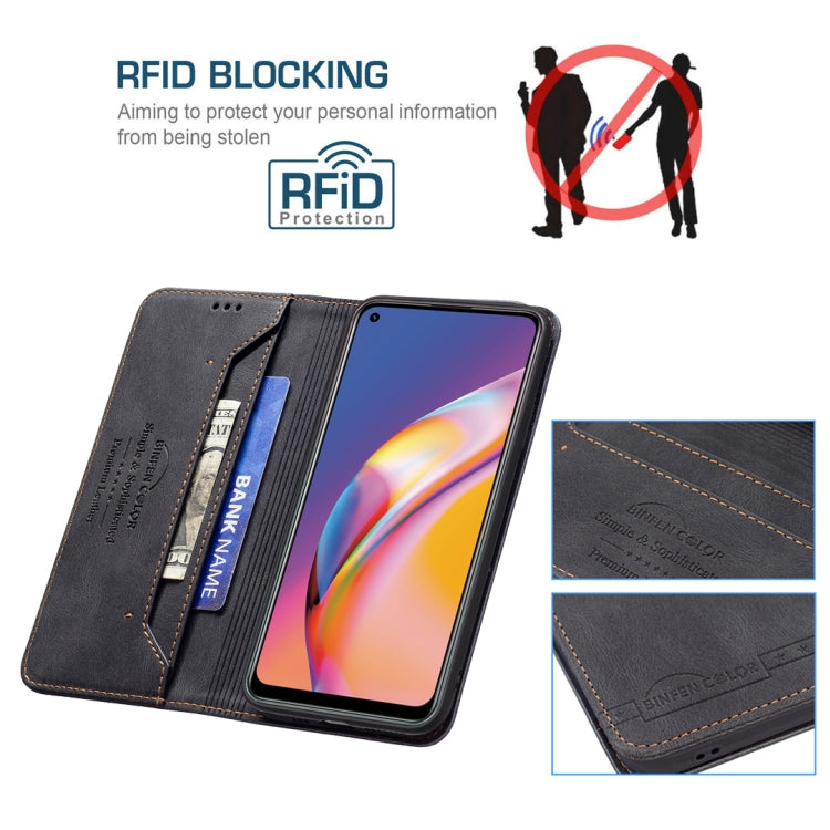 For OPPO A94 4G / Reno5 / F19 Pro Magnetic RFID Blocking Anti-Theft Leather Case with Holder & Card Slots & Wallet