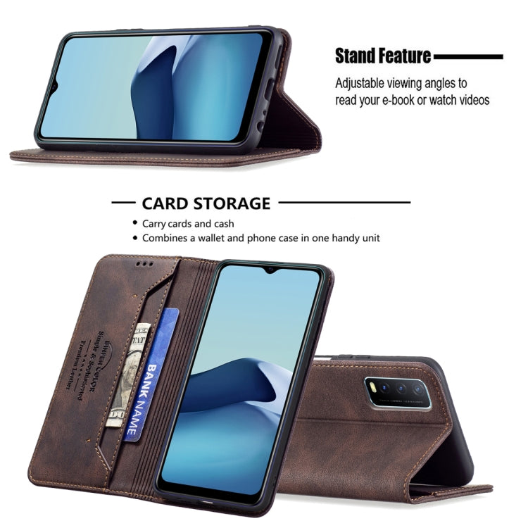 For vivo Y20 Magnetic RFID Blocking Anti-Theft Leather Case with Holder & Card Slots & Wallet