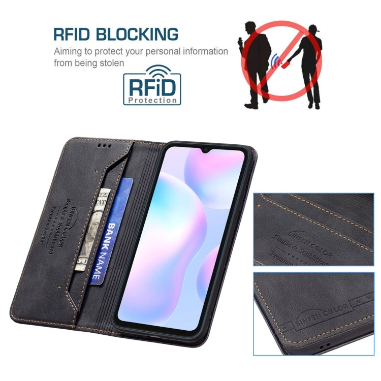 For Xiaomi Redmi 9A Magnetic RFID Blocking Anti-Theft Leather Case with Holder & Card Slots & Wallet
