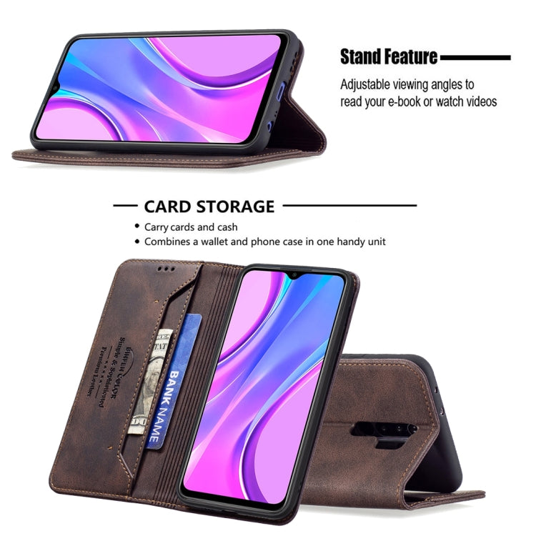 For Xiaomi Redmi 9 Magnetic RFID Blocking Anti-Theft Leather Case with Holder & Card Slots & Wallet