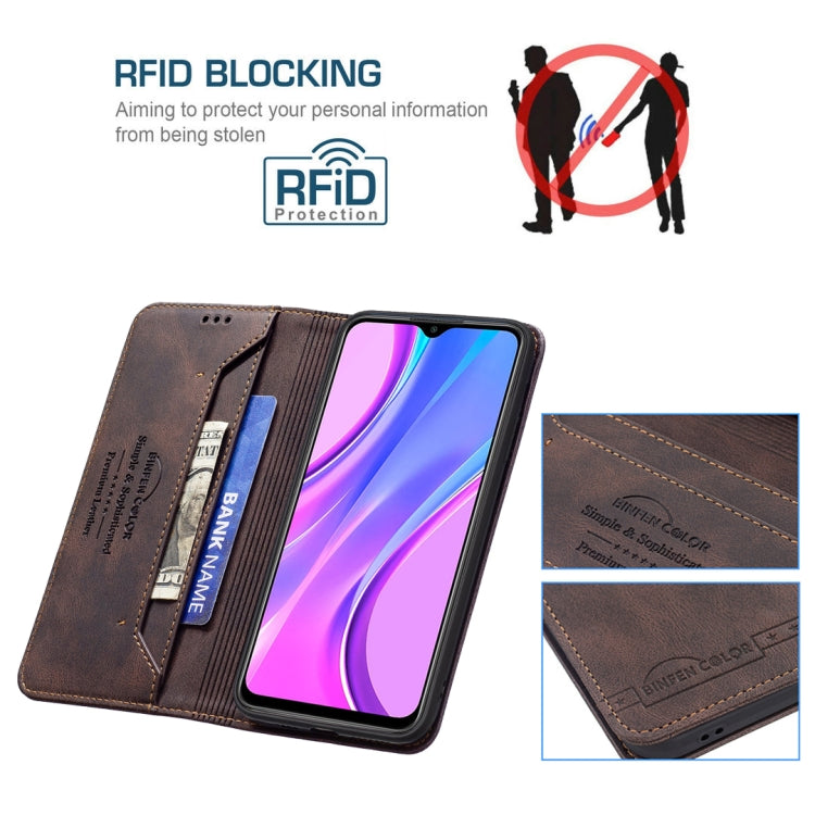 For Xiaomi Redmi 9 Magnetic RFID Blocking Anti-Theft Leather Case with Holder & Card Slots & Wallet