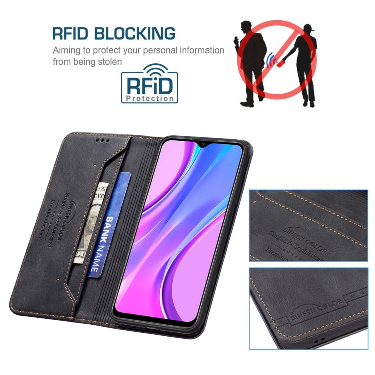 For Xiaomi Redmi 9 Magnetic RFID Blocking Anti-Theft Leather Case with Holder & Card Slots & Wallet