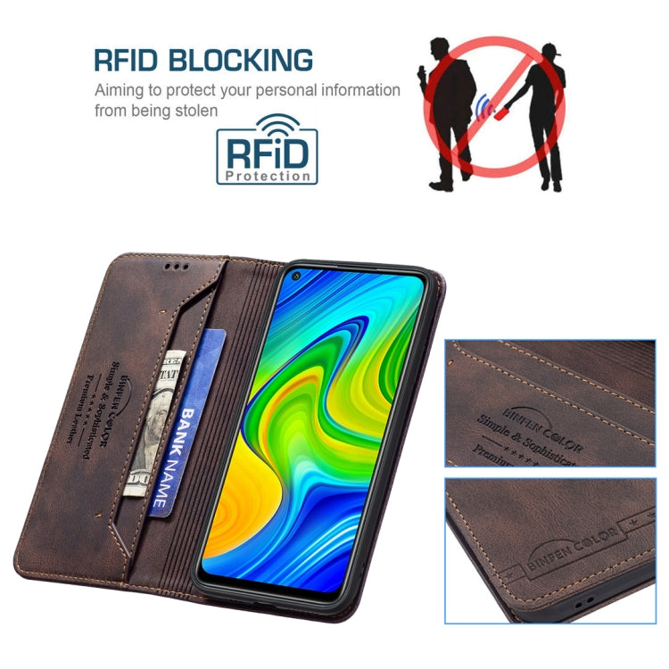 For Xiaomi Redmi Note 9/Redmi 10X 4G Magnetic RFID Blocking Anti-Theft Leather Case with Holder & Card Slots & Wallet